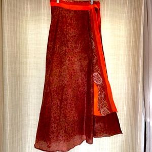 Wrap around silk long skirt